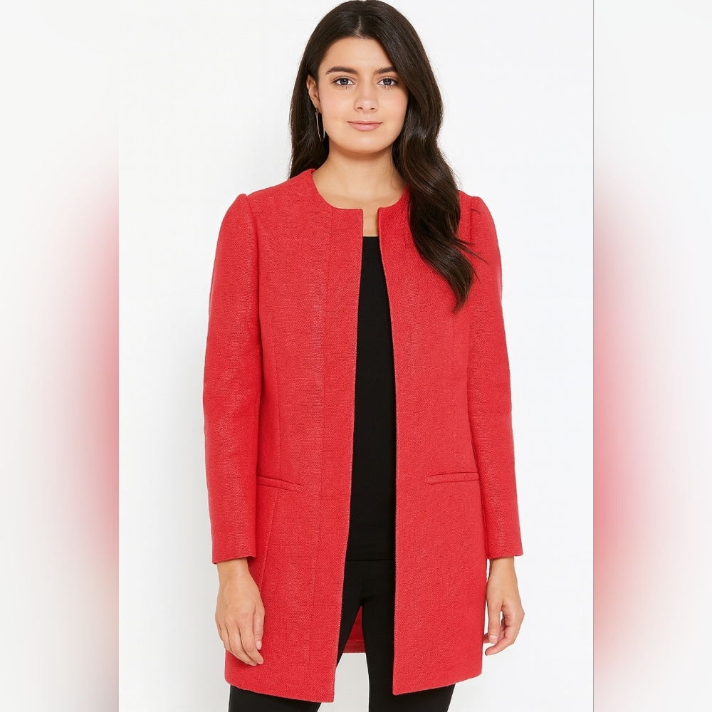 Zara Basic Elegant Red Women's Jacket Size Medium Office Siren Career Textured